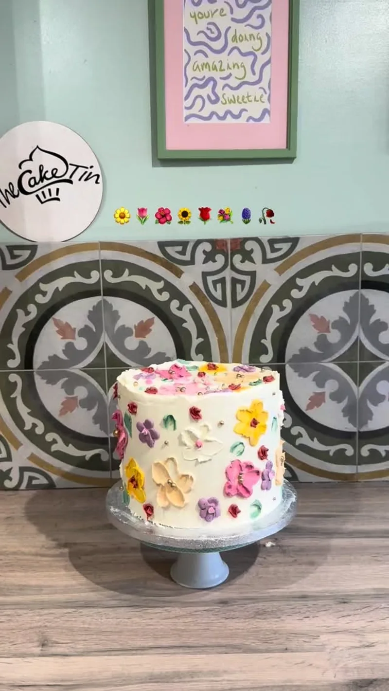 A flower-decorated birthday cake