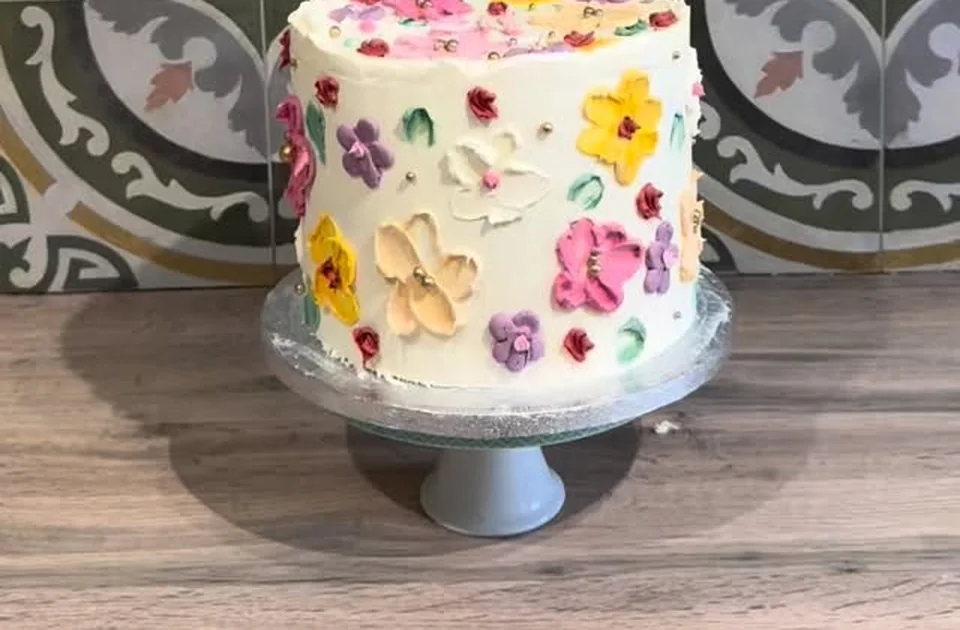 A flower-decorated celebration cake
